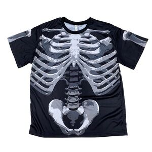 Skeleton Graphic Short Sleeve TShirt Black Gray White Halloween Costume Size XL